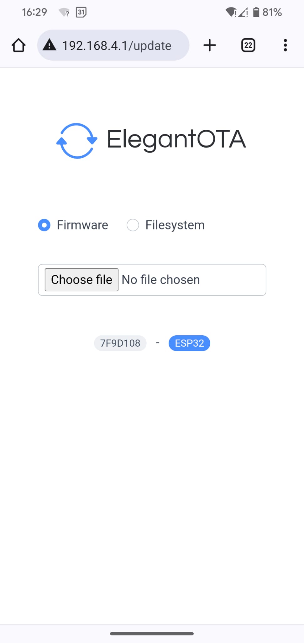 Indimate Updater Firmware Selection